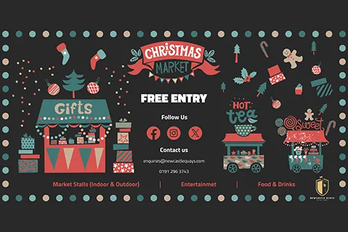 Newcastle Quays Retail Park 20 Illustrations of Christmas Market Stalls